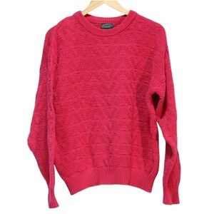 Vintage Izod Made USA Men's Large Red Textured Sweater Cotton Red Fade/Pink